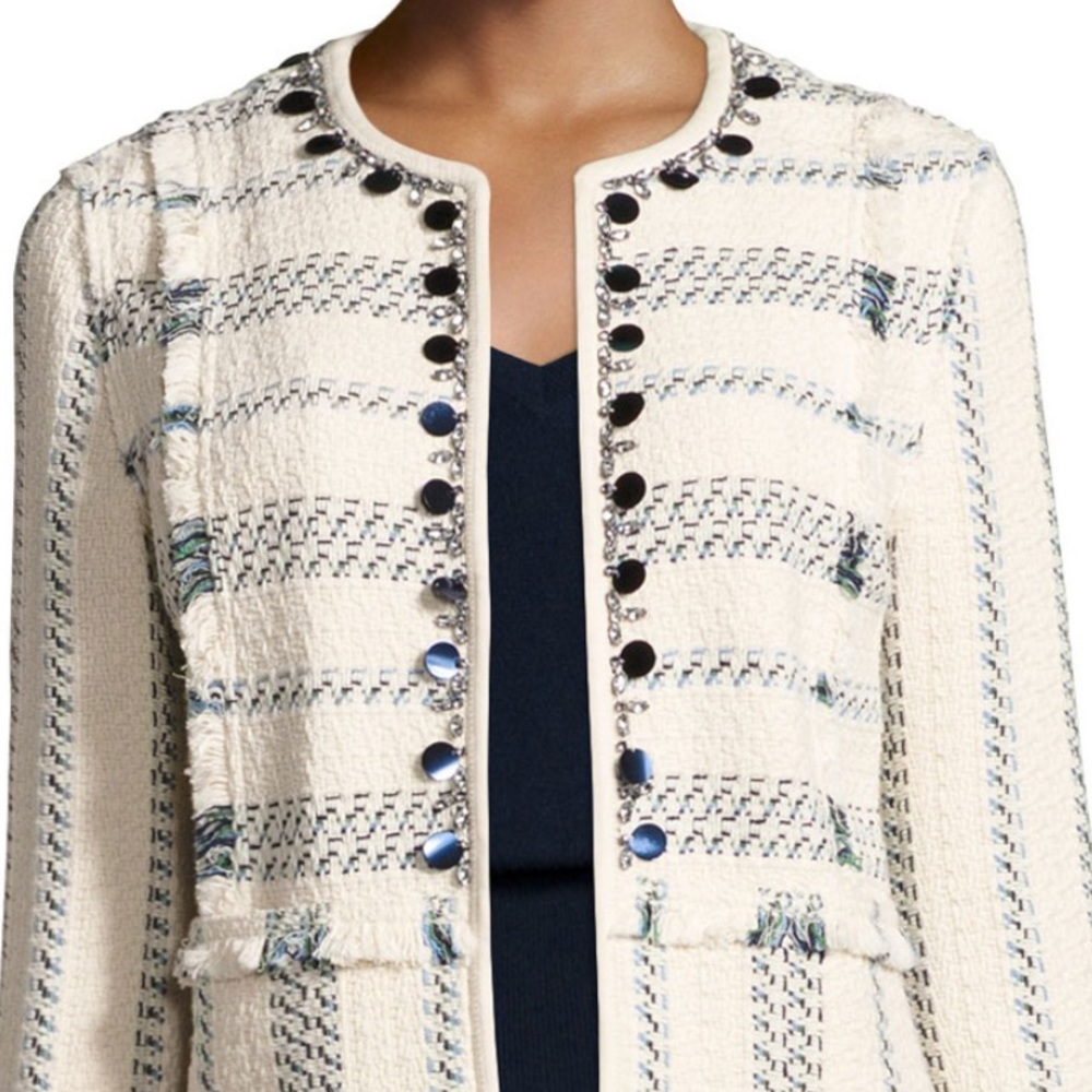 Tory Burch Abbot Embellished Striped Tweed Jacket